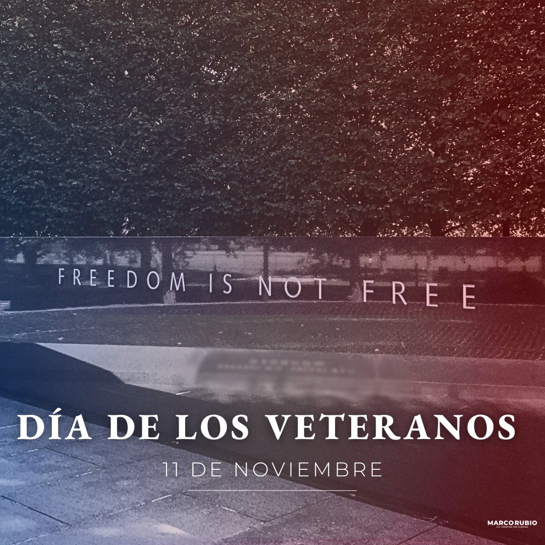 SenMarcoRubio's tweet image. Nuestros veteranos son las personas más valientes en la historia de EE.UU. Su servicio y sacrificio garantizaron no solo nuestra libertad, sino también la libertad de otras personas en todo el mundo.
Tenemos que acordarnos a diario que la libertad no es gratis. 🇺🇸