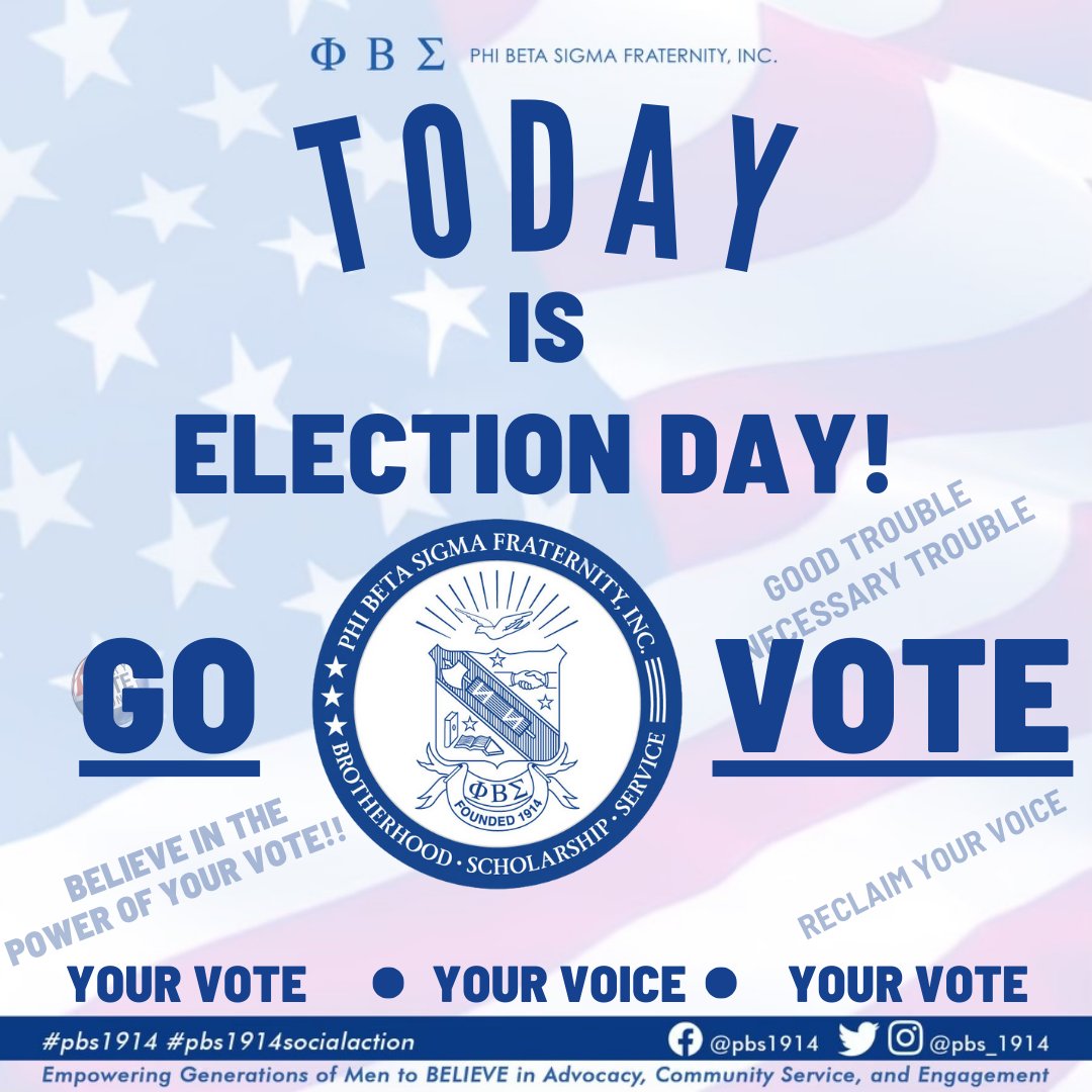 pbs_1914's tweet image. Today is Election Day! Brothers, this is our time to stand up and be counted. As Hon. Bro. John Lewis said, “The vote is the most powerful nonviolent tool we have to shape our nation.” Today, we honor that power. Head to the polls, cast your vote and rally those around you.