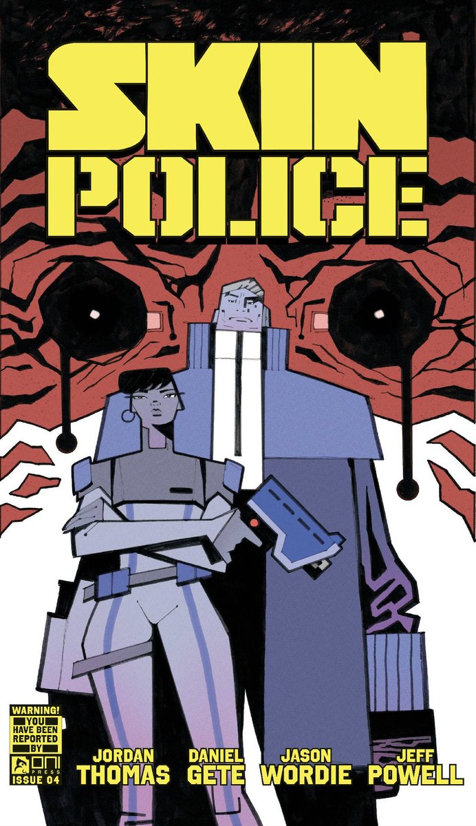 Absolutely love this <a href="/joepalmerart/">Joe Palmer</a> variant cover for Skin Police #4.

Issue #2 (and our #1 second printing) is in stores tomorrow, so let your LCS know if you want a copy of this cover whilst you're picking up our second issue.

<a href="/WordieJason/">Jason Wordie</a> <a href="/OniPress/">Oni Press</a>

#comics #sciencefiction