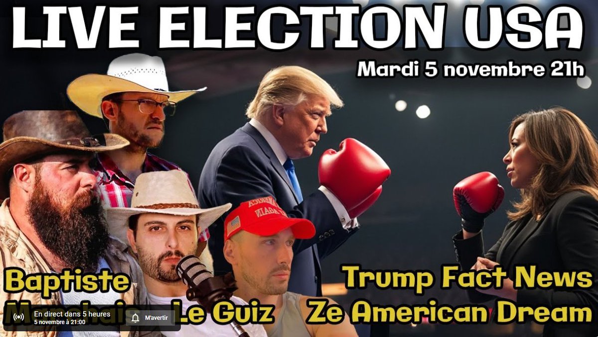 👇😏👍
Pour suivre les élections US, n'allez pas sur #BFMTV ni sur #Cnews ou #TF1 et encore moins sur France Télévision !
Une équipe, bien plus compétente sera ce soir à votre service à partir de 21h00 pour en parler en live.
<a href="/ZeAmericanDream/">Ze American Dream</a> <a href="/Trump_Fact_News/">Trump Fact News 🇺🇸</a> <a href="/LeGuiz_G/">Le Guiz</a>  <a href="/JRochedy/">Julien Rochedy</a>