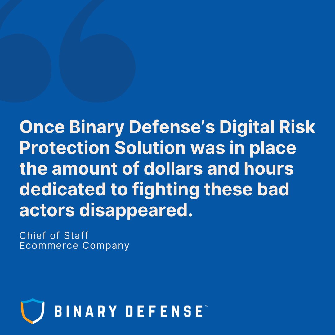 Binary_Defense's tweet image. When online threats overwhelm you, Binary Defense is your ally. Our client reclaimed valuable time and focus by implementing our Digital Risk Protection Services. See how we can help your business grow. 
#DigitalRiskProtection #TestimonialTuesday
bit.ly/4hyel2K