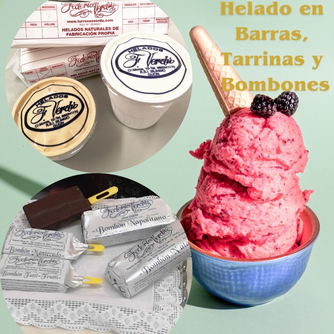 turronesverdu's tweet photo. 🍨 Estos meses podéis disfrutar de nuestros helados en casa en los siguientes formatos: Barras, Tarrinas y Bombones. Para tomar tenemos alguna tarrina pequeña y los bombones helados. Seguimos recogiendo encargos para Navidad. #helados #heladoartesanal #Gijón #gijonmola #Asturias https://t.co/ASZuzjv19Z
