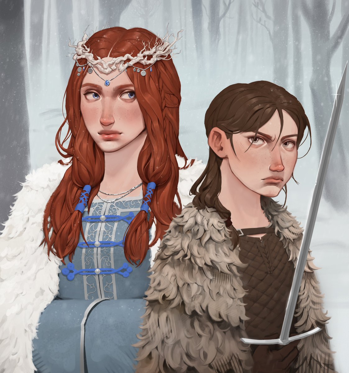 ViviAytch's tweet image. Sansa Stark, Queen in the North, and her sister, the lady Arya Stark. #ASOIAF