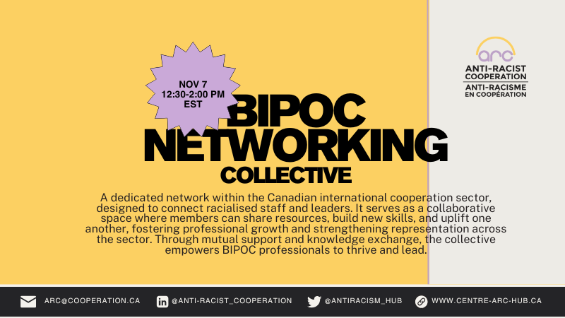 Whether you are an emerging leader, a seasoned professional, a consultant, or a volunteer, the BIPOC Networking Collective is designed for you! This is a dedicated space for BIPOC professionals in the sector.

Join our next gathering (Nov. 7yh): centre-arc-hub.ca/event/bipoc-ne…