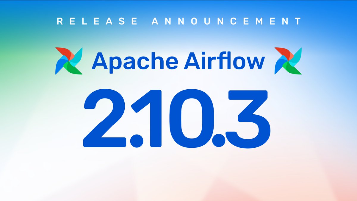 We've just released Apache Airflow 2.10.3 🎉

📦 PyPI: pypi.org/project/apache…
📚 Docs: airflow.apache.org/docs/apache-ai…
🛠 Release Notes: airflow.apache.org/docs/apache-ai…
🐳 Docker Image: "docker pull apache/airflow:2.10.3"

Thanks to all the contributors who made this possible.