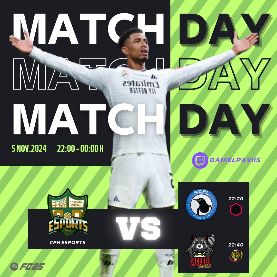 Córdoba Patrimonio Esports (@cordoba_gaming) on Twitter photo ⚽️ MATCHDAY | JORNADA 5 ⚽️
🏆 @VPCL_ESPANA
🆚 @SZPLPapaLevante
⏰ 22:20 h
🏆 <a href="/SoccerLeagueEsp/">Soccer League</a>
🆚 <a href="/RaccoonGamingPS/">Raccoon Gaming</a>
⏰ 22:40 h
📺 <a href="/danielpaviiis/">Dani Pavon</a>
#EAFC25 #FC25 #FIFA #GOCPH ⚽️ MATCHDAY | JORNADA 5 ⚽️
🏆 @VPCL_ESPANA
🆚 @SZPLPapaLevante
⏰ 22:20 h
🏆 <a href="/SoccerLeagueEsp/">Soccer League</a>
🆚 <a href="/RaccoonGamingPS/">Raccoon Gaming</a>
⏰ 22:40 h
📺 <a href="/danielpaviiis/">Dani Pavon</a>
#EAFC25 #FC25 #FIFA #GOCPH