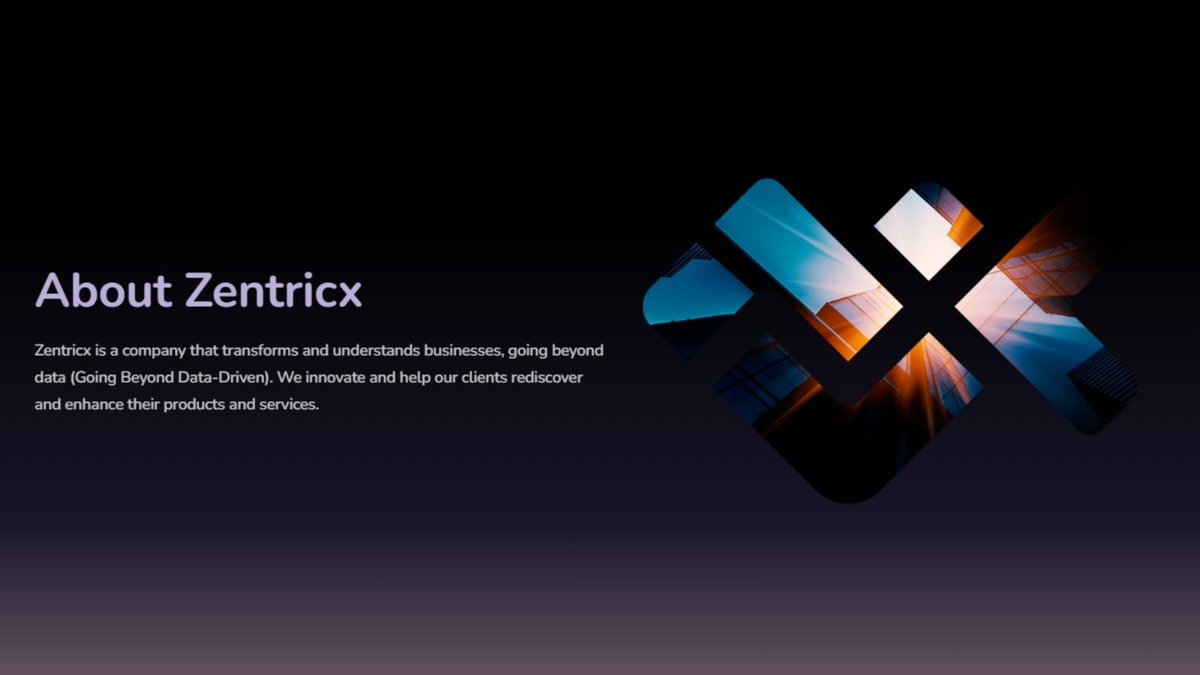 Zentricx es una empresa que transforma y ve los negocios más allá de los datos (Going Beyond Data-Driven).  Pensamos e innovamos impulsando a nuestros clientes a redescubrir y potenciar sus productos y servicios.  Contamos con presencia en Buenos Aires, Madrid, Bogotá y Miami.