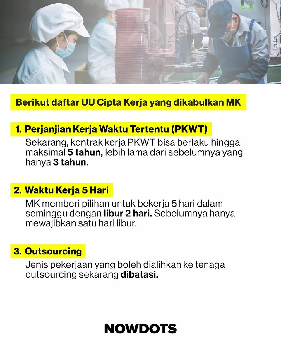 Tok!
MK resmi ubah UU Cipta Kerja

MK telah menerima gugatan Partai Buruh terkait UU Cipta Kerja dan memutuskan untuk mencabut serta merevisi 21 pasal dalam undang-undang tersebut. 

Pelajar, Mahasiswa, Para pencari kerja dan Pekerja wajib Tau
>>>