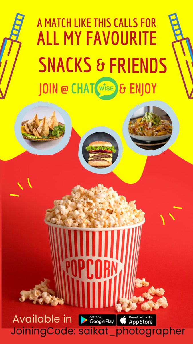 Saikat_Shoot's tweet photo. Enjoy food, popcorn at Match day and join friends at #chatwise only 

It's fast, secure and give u shares of the company..

@ChatWise_Global @chatwise_vskp @ChatwiseGlobal @Chatwisebengal @Chatwisebihar @socialmediainc https://t.co/OwhZUib7ZJ