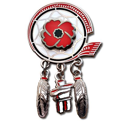 RoyalCdnLegion's tweet photo. Tomorrow is Indigenous Veterans Day. The Royal Canadian Legion recognizes Canada’s Indigenous Veterans and the significant contributions they have made. This commemorative pin presents the Legion Poppy on the center of a dreamcatcher, their coupling acknowledging the efforts and sacrifices of Veterans from all of Canada’s Indigenous communities.

https://t.co/VTnqtsFTEP