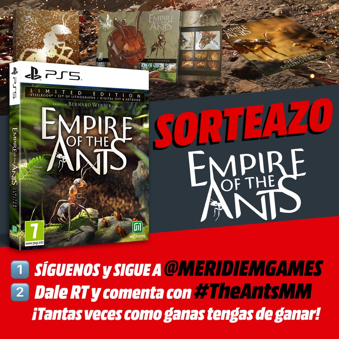 🔴SORTEAMOS🔴 Empire of the Ants para PS5 🐜Serás la hormiga 103.683 y tendrás que guiar a la colmena🐜

1⃣Síguenos y a <a href="/MeridiemGames/">Meridiem</a>
2⃣Dale RT y comenta con #TheAntsMM ¡Tantas veces como ganas tengas de ganar!

Consíguelo👉bit.ly/EmpireOfTheAnt…
🌑 Hasta el 11/11