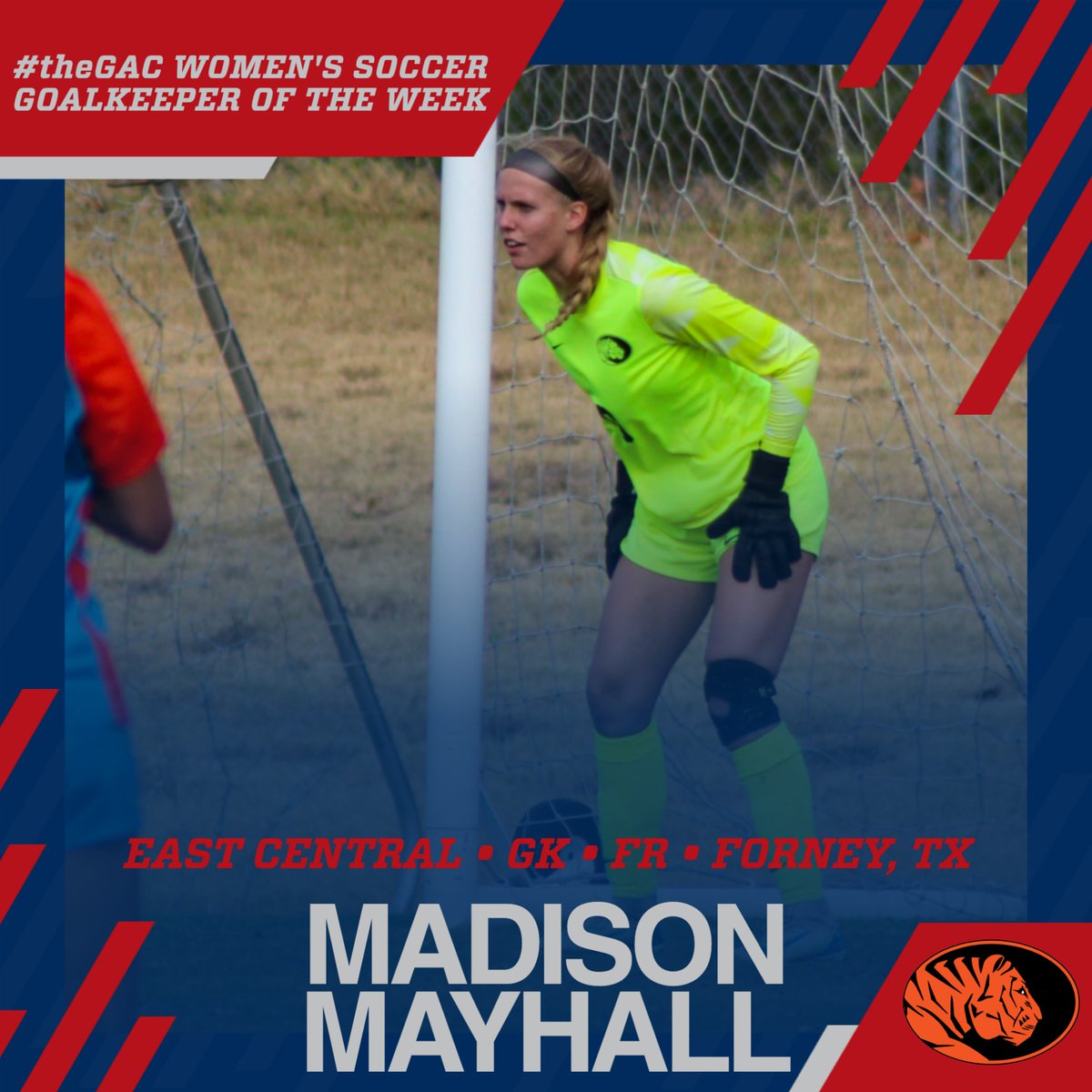 #theGAC WOMEN'S ⚽️ WEEK NINE PLAYERS OF THE WEEK: 
Offensive - Whitney Thomas, F <a href="/Harding_WSoc/">HU Women's Soccer</a> 
Defensive - Skylar Henley, D <a href="/Harding_WSoc/">HU Women's Soccer</a> 
Goalkeeper - Madison Mayhall, GK <a href="/ECUTigersSO/">ECU Tigers Soccer</a>