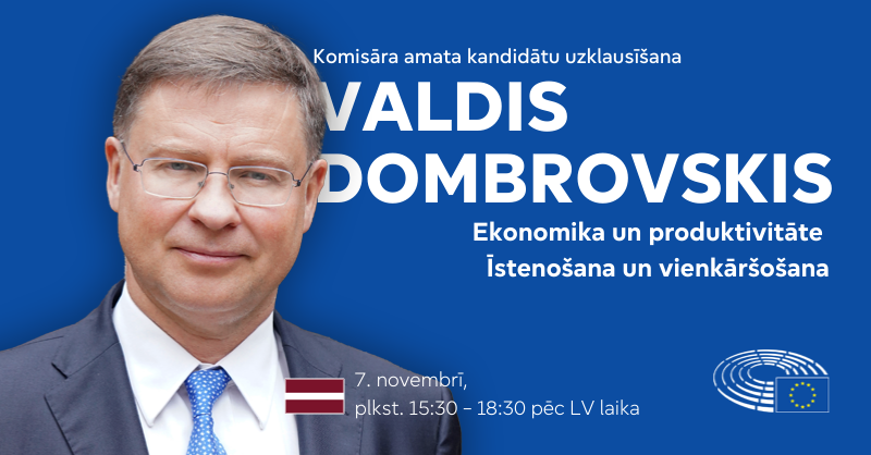 Jau šo ceturtdien, 7. novembrī,  Eiropas Parlamenta deputāti no <a href="/EP_Economics/">ECON Committee Press</a> un <a href="/EP_Legal/">JURI Committee Press</a> komitejām iztaujās <a href="/VDombrovskis/">Valdis Dombrovskis</a>, lai izvērtētu viņa piemērotību komisāra amatam. Tiešraidi plkst. 15.30 skaties mūsu Youtube kanālā ▶️ ej.uz/EP_07_11