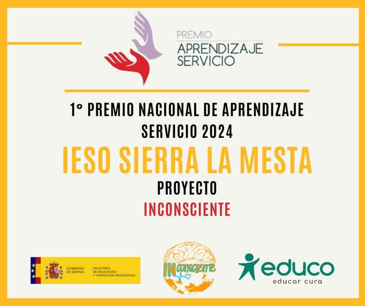 IESO_SlaMesta's tweet photo. 🏆✨ ¡Estamos de enhorabuena! Nuestro proyecto "INCONSCIENTE" ha sido galardonado con el Premio Participación y Empoderamiento en los Premios Nacionales Aprendizaje-Servicio 2024. 🙌💡

Ha sido elegido de entre los 391 presentados. 
https://t.co/hSO47y18HL https://t.co/DeF2P8ESh4