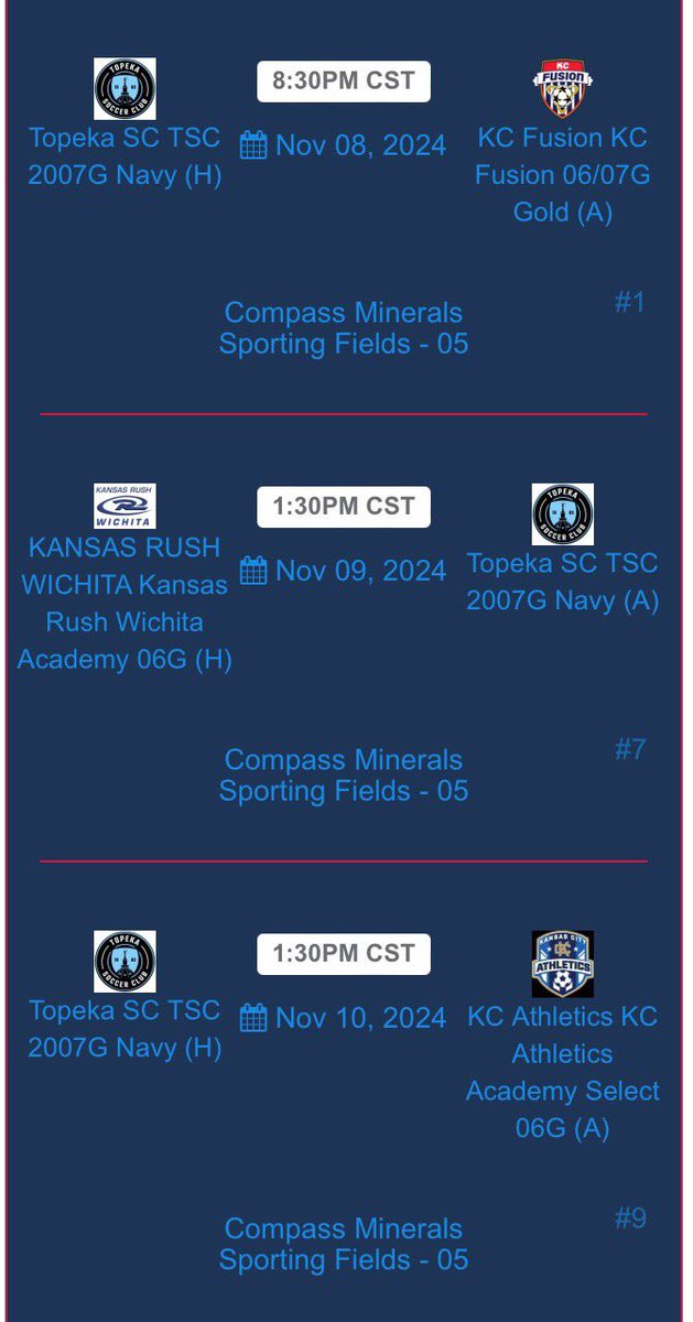It’s that time again!!! ⚽️🏆🎉Come watch us play and defend our state title! See you there
<a href="/TopekaSoccer/">Topeka Soccer Club</a> 
<a href="/usyscups/">US Youth Soccer Cups</a> 
<a href="/USYouthSoccer/">US Youth Soccer</a>