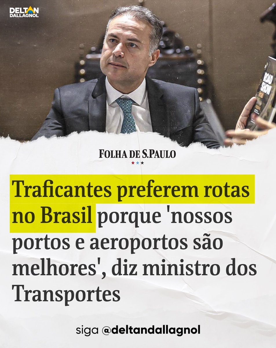 deltanmd's tweet photo. Só pode ser piada: o ministro dos Transportes, Renan Filho, afirmou em entrevista à BBC News Brasil que o tráfico de drogas inunda o Brasil porque organizações criminosas preferem as redes de transporte brasileiras para escoar a produção para a Europa e os Estados Unidos, devido à qualidade de nossos portos e aeroportos.

Ele mesmo apontou que essa situação traz problemas para o país, incluindo o aumento da violência interna e o surgimento de novas facções. A declaração foi feita durante sua viagem pela Europa para apresentar projetos de rodovias brasileiras a investidores estrangeiros.

A fala do ministro ilustra a abordagem do governo Lula em relação à segurança pública: em vez de apresentar as ações realizadas para combater o tráfico de entorpecentes no país e promover os avanços na segurança do nosso sistema de transportes, enfatiza-se justamente o contrário.

Isso é mais um exemplo que ilustra a inversão de valores e a “bandidolatria” desta gestão. A declaração não surpreende mais por ser de um governo em que o ministro da Segurança visita comunidades controladas pelo tráfico sem escolta policial; impõe medidas restritivas sobre a posse e o porte de armas, limitando o direito dos civis de se armarem; e propõe reduzir a influência das polícias estaduais, visando centralizar o poder no âmbito federal.

Em vez de ser uma referência no combate à criminalidade, o governo Lula se orgulha por destacar-se na exportação de drogas. Deixe sua opinião sobre esse absurdo nos comentários.  👇