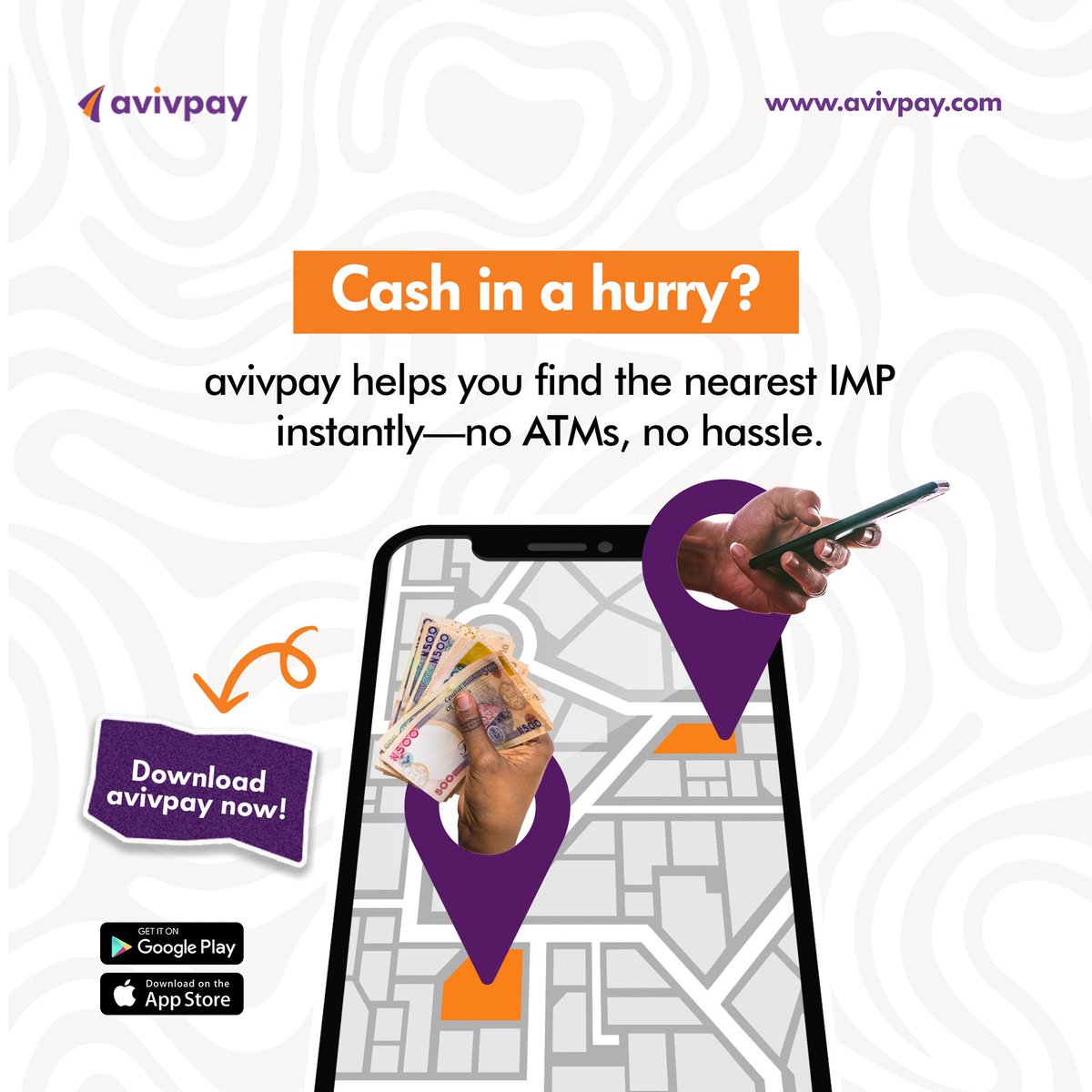 avivpay's tweet photo. Find cash fast! 

Locate your closest IMP with just a tap on avivpay. #fintech #avivpay #tuesday #cash #earn https://t.co/MPC2gcX17J