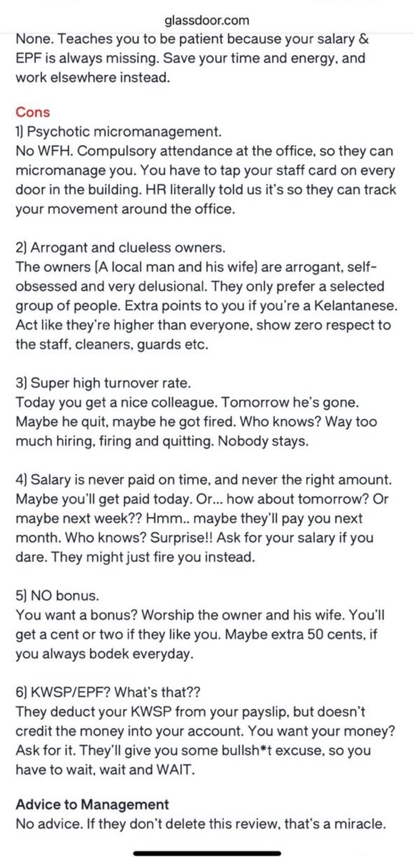 FreeMsian's tweet photo. Damming reviews in Glassdoor. https://t.co/rJblrqn2pj