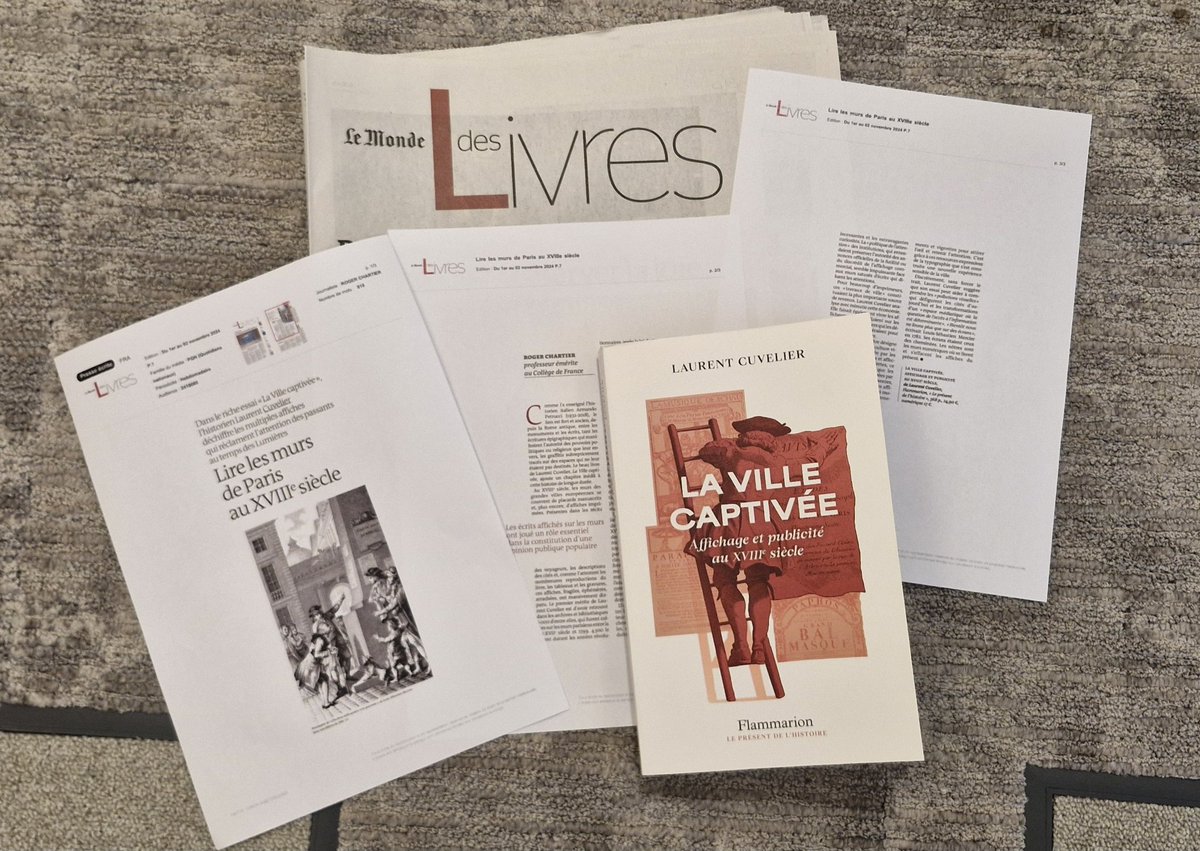 Valérie Trahay (@valerietrahay) on Twitter photo "Dans le riche essai
"La Ville captivee" <a href="/Ed_Flammarion/">Editions Flammarion</a> l'historien <a href="/L_Cuvelier/">Laurent Cuvelier</a> déchiffre les multiples affiches qui réclament l'attention des passants au temps des Lumières"
Roger Chartier dans le <a href="/MondedesLivres/">Le Monde des livres</a> "Dans le riche essai
"La Ville captivee" <a href="/Ed_Flammarion/">Editions Flammarion</a> l'historien <a href="/L_Cuvelier/">Laurent Cuvelier</a> déchiffre les multiples affiches qui réclament l'attention des passants au temps des Lumières"
Roger Chartier dans le <a href="/MondedesLivres/">Le Monde des livres</a>