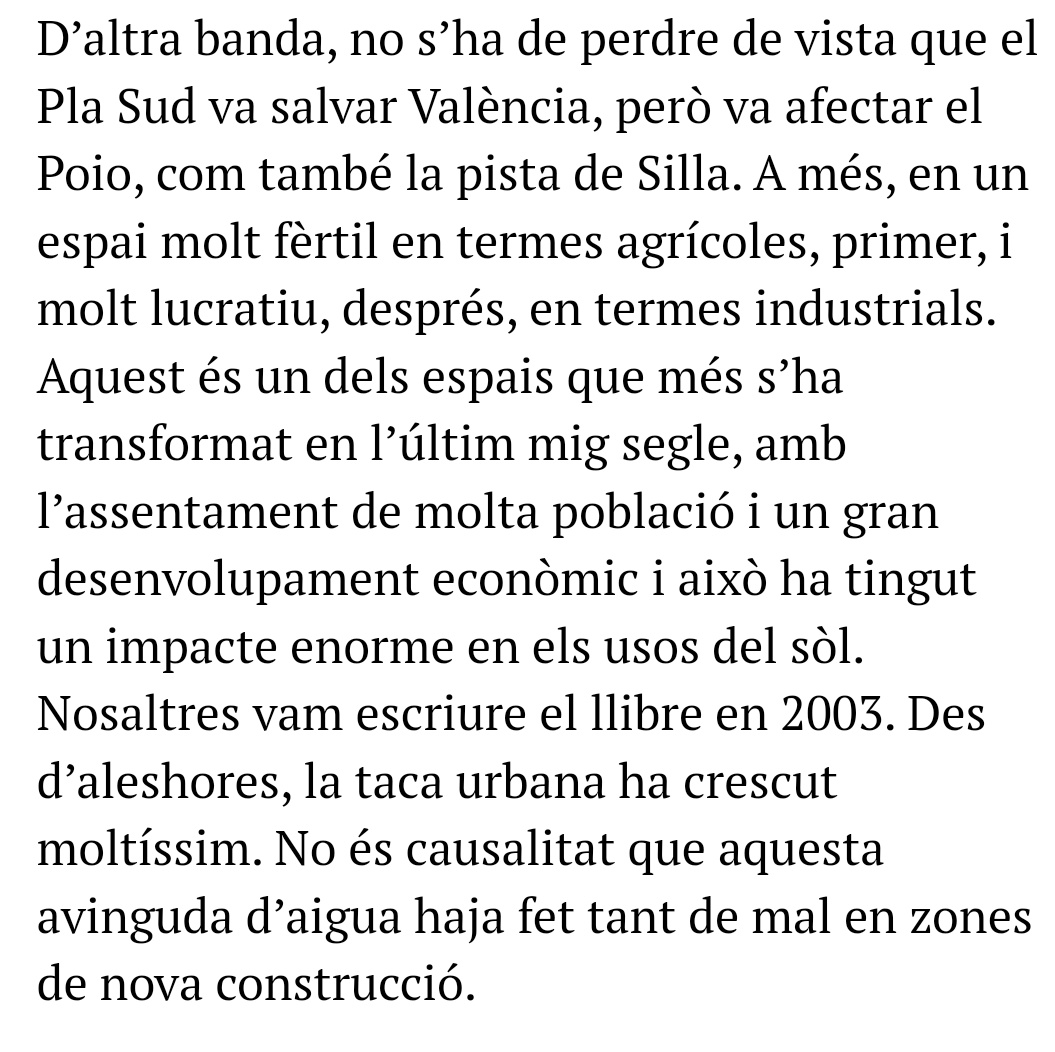 Caldrà començar a plantejar la responsabilitat de tots aquells que apostaren per arrasar amb l'espai inundable que és l'horta sud, canviant hortes per polígons i habitatges.👇🏼 eltemps.cat/article/61323/…