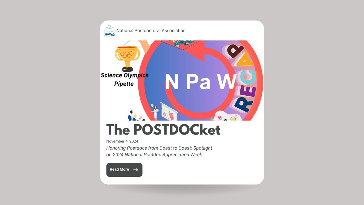 nationalpostdoc's tweet photo. The #POSTDOCKet: Honoring Postdocs from Coast to Coast: Spotlight on 2024 National Postdoc Appreciation Week
Read more at the πhttps://t.co/djyHZt5B6N // #NPAW2024 #postdocpride #celebratingpostdocs #postdocs #postdoctoralscholars #postdocoffices #postdocassociations https://t.co/ROO3HK4OHx