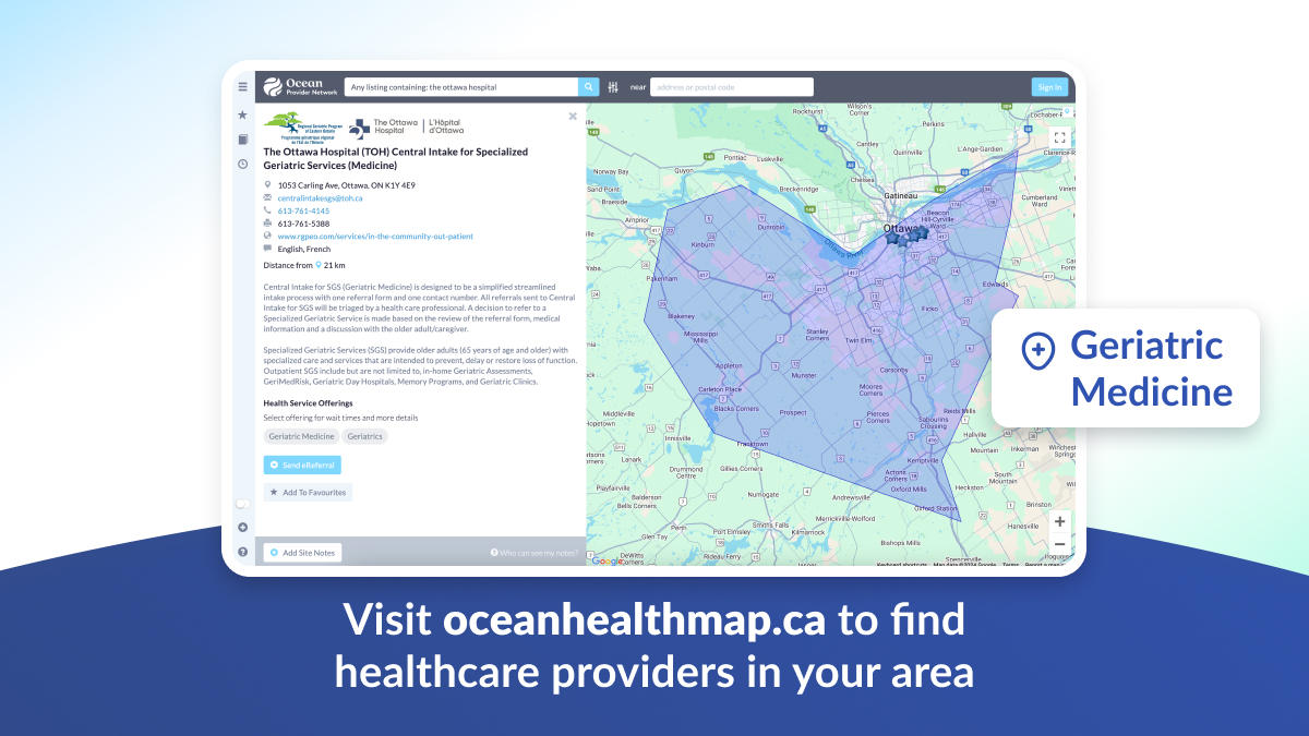Ottawa-area healthcare providers: <a href="/OttawaHospital/">The Ottawa Hospital</a> is accepting eReferrals through their central intake for specialized geriatric services! Join them in changing digital health by axing the fax.

Check out their listing here: oceanhealthmap.ca/?rtRef=ci_for_…