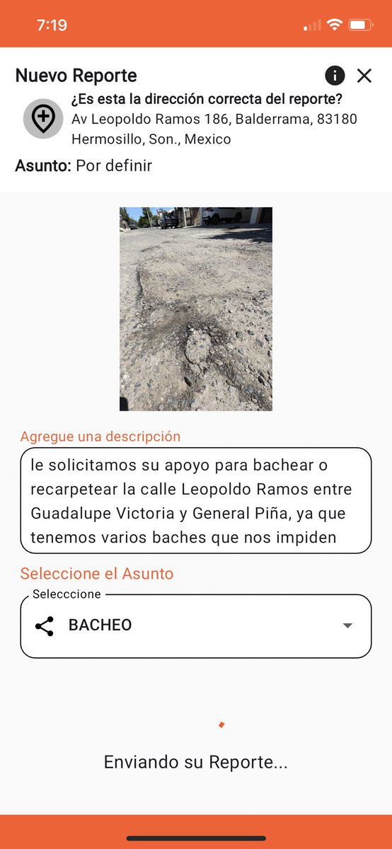 Carito_Robles's tweet photo. Desde el 25 de sept estoy tratando de poner un reporte en la App de @HermosilloGob para bacheo o recarpeteo de la calle Leopoldo Ramos entre General Piña y Gpe Victoria. Sin tener éxito. @tonoastiazaran @CIDUE_HMO https://t.co/RagWJ4Qu1h