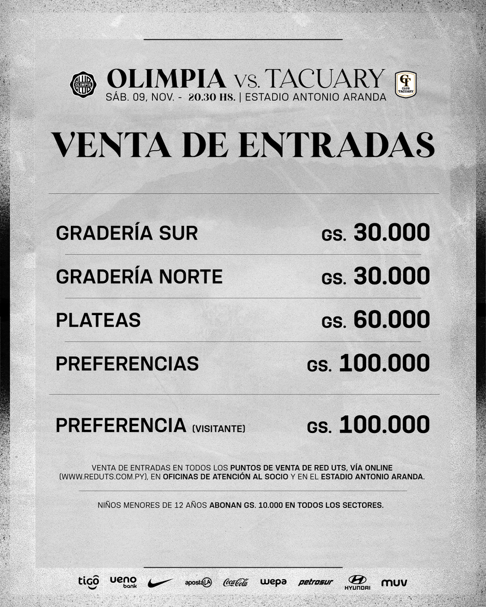 elClubOlimpia's tweet photo. ¡𝐀 𝐂𝐎𝐏𝐀𝐑 𝐂𝐃𝐄! 💪🏻

Se encuentra habilitada la venta, a todo público, para el choque del sábado en el Antonio Aranda.

📍 Oficinas de Atención al Socio ⸺ Para Uno.
📎 Ingresá acá: https://t.co/OdEElQ6ewn

#SoyDelOlimpia ⚪️⚫️⚪️ https://t.co/MzByyw8j6s