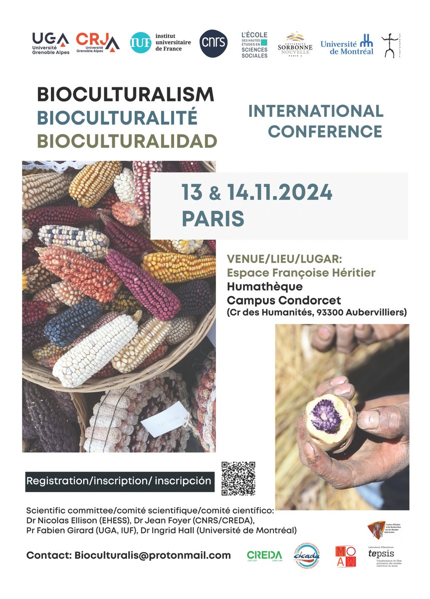 IHEAL_CREDA's tweet image. Conférence internationale: BIOCULTURALITE
13 &amp;amp; 14 nov à l&apos;Humathèque du Campus Condorcet