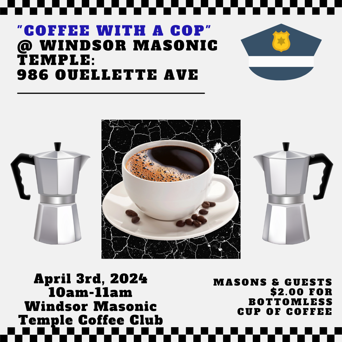 CameronAdamso16's tweet image. #CPWeek2024 Ontario&apos;s annual Crime Prevention Week=November 3 - 9, 2024. 2024 theme:  Awareness in Action: Keeping Ontario Safe Together. The Windsor Masonic Temple is working to prevent crime in our community such as through &quot;Coffee With A Cop,&quot; and its new security system(s)!