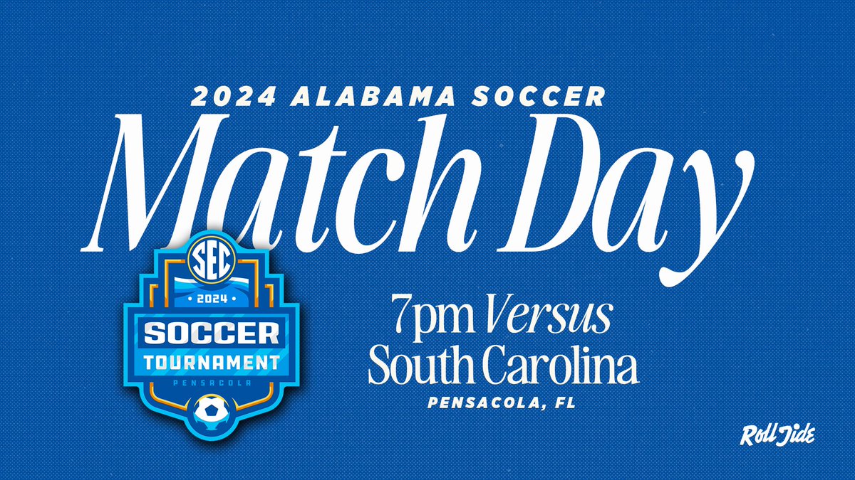Match Day!! 

🆚South Carolina 
🕖7 p.m. CT 
📍 Pensacola Fla.
🏟️ Ashton Brosnaham Park
📺SEC Network
📈secsports.com/scores/soccer
🎟️am.ticketmaster.com/sec/buy/24WSCT…

#RollTide