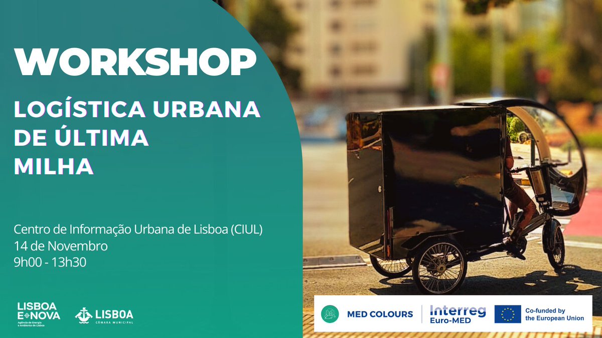 Lisboa E-Nova (@lisboaenova) on Twitter photo Dia 14 de nov. a Lisboa E-Nova realiza o Workshop de Logística Urbana de Última Milha Interreg Euro-<a href="/MEDCOLOURS/">MED COLOURS</a> , para promover a mobilidade sustentável, envolver e capacitar stakeholders. Inscrições/ lugares limitados: form.jotform.com/242664641477363
Programa: lisboaenova.org/images/stories… Dia 14 de nov. a Lisboa E-Nova realiza o Workshop de Logística Urbana de Última Milha Interreg Euro-<a href="/MEDCOLOURS/">MED COLOURS</a> , para promover a mobilidade sustentável, envolver e capacitar stakeholders. Inscrições/ lugares limitados: form.jotform.com/242664641477363
Programa: lisboaenova.org/images/stories…