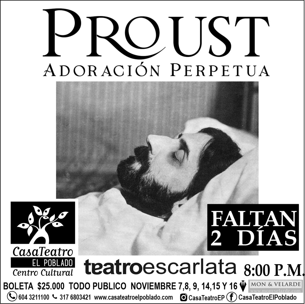 Una propuesta teatral basada en la novela “A la busca del tiempo perdido” de Marcel Proust.

Un monólogo que nos presenta en escena nuestro grupo base de creación teatroescarlata.

Más info en este link:
tickets.eticketablanca.com/event/proust-a…