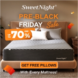 LuvSavingMoney's tweet image. SweetNight early Black Friday sale.  Prices up to 70% off!  Mattresses up to 60% off, toppers and pillows up to 70 off. FREE pillows with every mattress purchase  shareasale.com/u.cfm?d=821895… #ad #earlyblackfriday