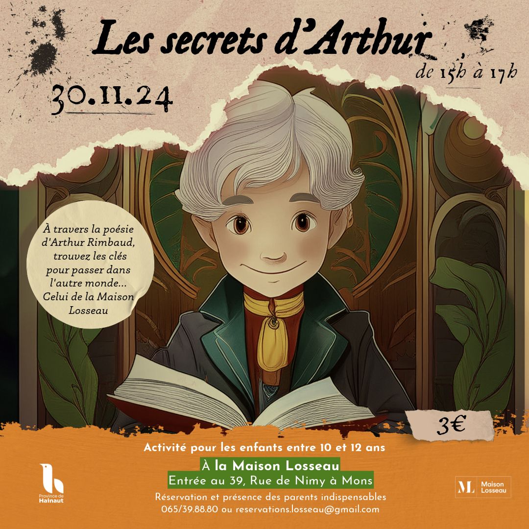 ** A vos agendas ** 

📣 Rendez-vous le 30 novembre prochain pour découvrir l'histoire eyes, surtout, le secret d'Arthur dans la Maison Losseau ! 🧐

Une activité dédiée aux 10-12 ans. 

⁉️ Plus d'infos ➡️ maisonlosseau.be/event/le-secre…

Avec <a href="/provincehainaut/">Province de Hainaut</a>