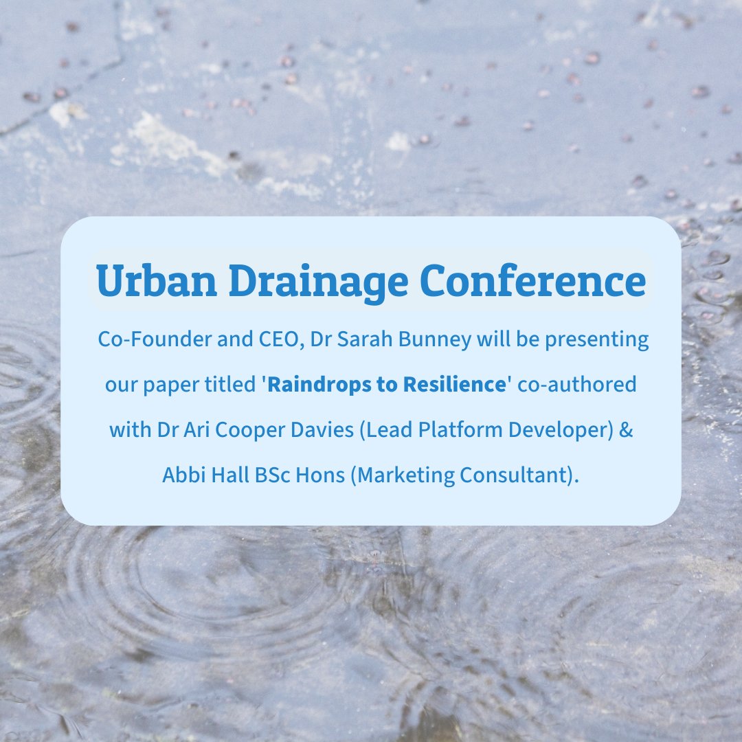 Don't miss the presentation of our paper today at <a href="/CIWEM/">CIWEM</a>'s #UrbanDrainageConference! 🗒️

Presented by CEO and Co-Founder Sarah Bunney and co-authored with Ari Cooper Davies and Abbi Hall.

#RainwaterManagement #HarnessTheRain