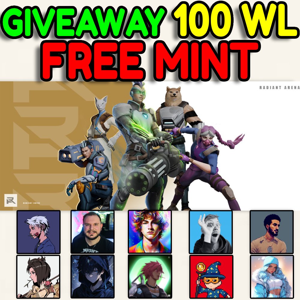 🚨 FREE WHITELIST GIVEAWAY ALERT 🚨
We’re dropping 10 whitelist spots 

🌟 2000 Supply | FREE Mint NFT 🌟
💯 A total of 100 WL spots are up for grabs with other creators—don’t miss out!

To enter:
✅ Like &amp; Retweet
✅ Follow <a href="/InspectorMNBL/">Inspector⚡</a>, <a href="/mepo2000/">Mepo🧑🏼‍🌾💎</a>, <a href="/radiantarena/">Radiant Arena</a>
✅ Tag a