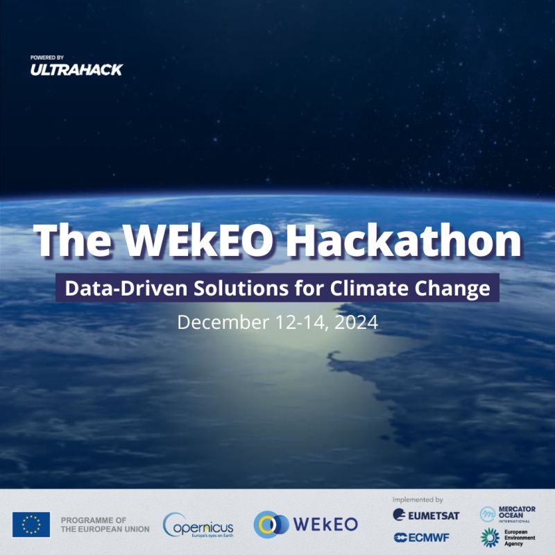 #Climate data enthusiasts watch out!

The 2024 WEkEO Hackathon offers webinars with exciting insights even before it starts.

You can find all the information at new.ultrahack.org/hackathons/wek…

🗓️ Register until 1 December

#ClimateChange #dataviz