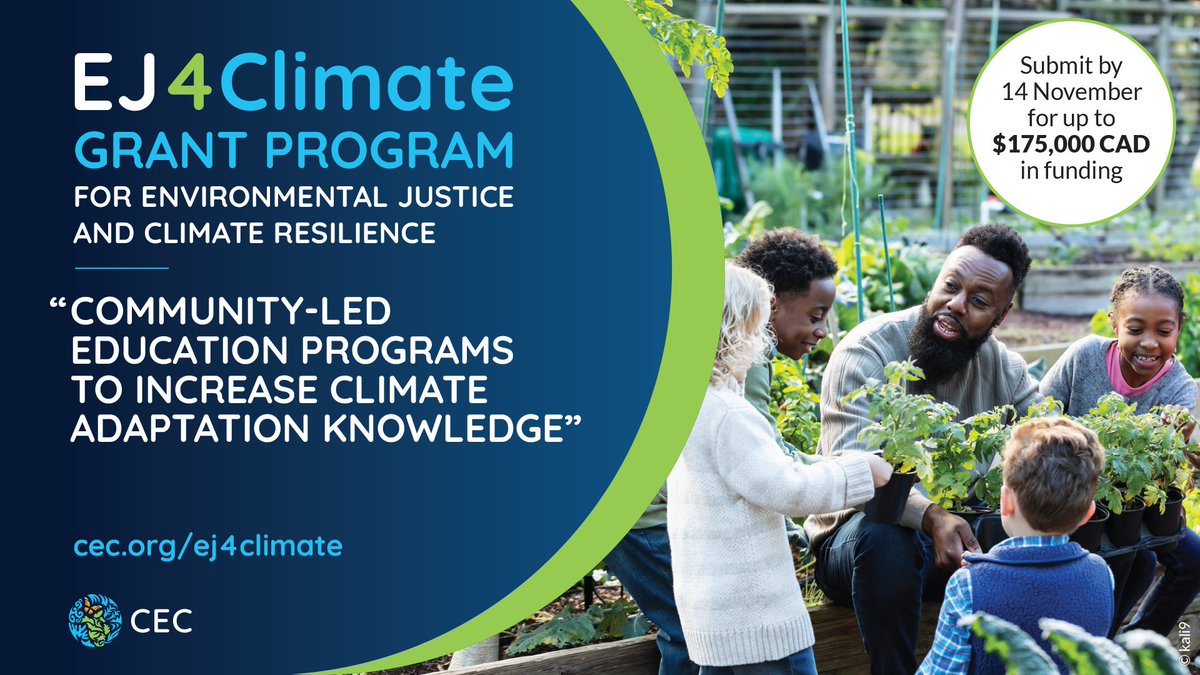 📢 Calling all community-led projects on #ClimateEducation 📚, #Adaptation 🌲 &amp; #EnvironmentalJustice ⚖️ in #NorthAmerica! 🌎

Your project could receive up to $175k in grant funding

Apply by 14 November!
👉 cec.org/grant-programs…