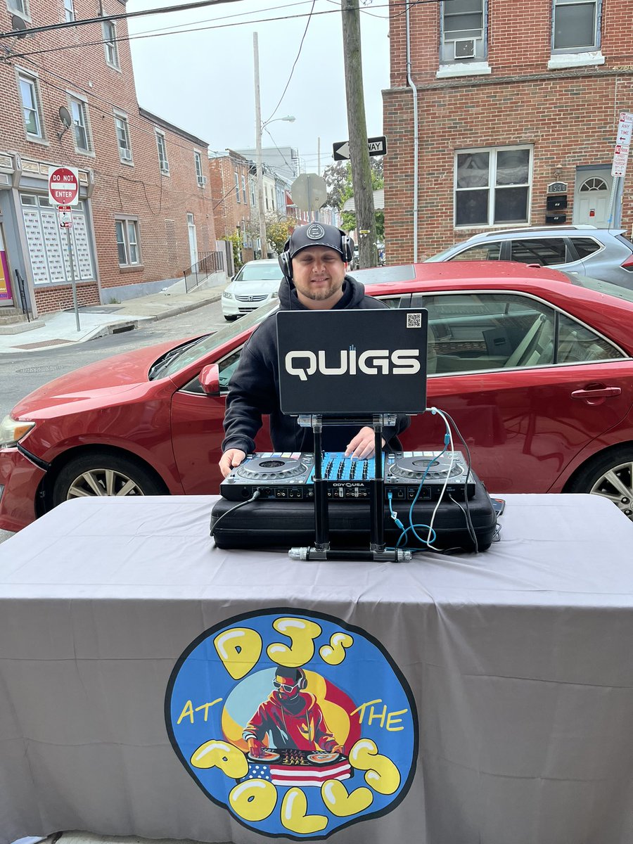 DJs at the Polls is a nonpartisan program that started in Philadelphia to encourage people to view voting as a celebration, and to make it a joyful experience. My daughter sent this photo she took this morning while waiting in line. /1