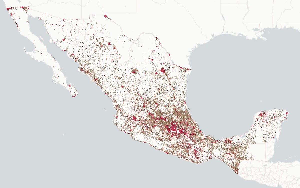 [2 colours] #30DayMapChallenge con #GemaMX Puedes acceder a dos capas con datos del <a href="/INEGI_INFORMA/">INEGI INFORMA</a> de 2020:

🟫 Manzanas rurales
🟥 Manzanas urbanas

gema.conahcyt.mx/visualizador?c… #DatosAbiertos #OpenData