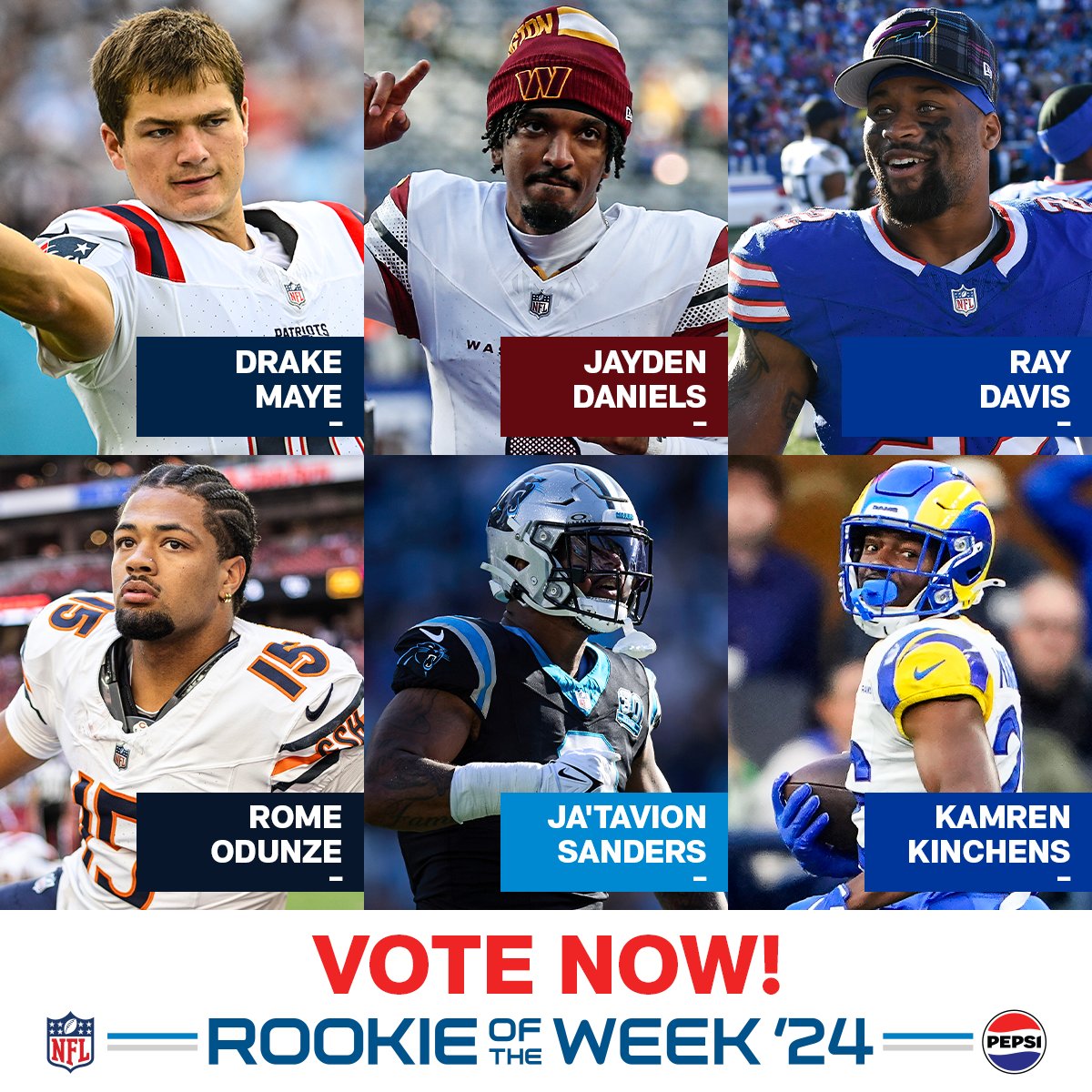 NFL's tweet image. Who should be the @pepsi Rookie of the Week? ➡️ nfl.com/rookies