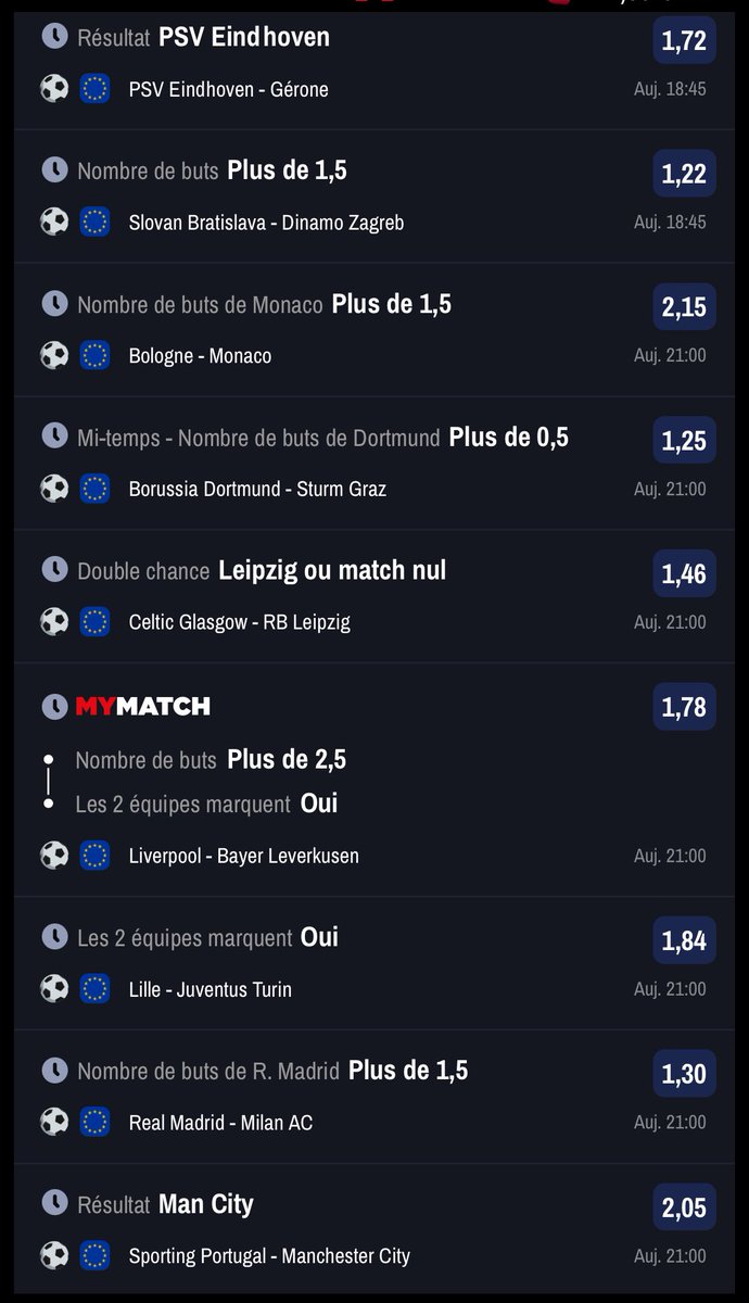 SquatPronos's tweet image. FUN SUR LA JOURNÉE LDC !! 🇪🇺

🔸71,87: winamax.link/f8B9M

Si le pronos passe, 2 personnes recevront 5€ de freebet 😉

Conditions: aimé le tweet, partzgé et être abonné à la page 🙂

#TeamParieur #SquatPronos #FreeBet