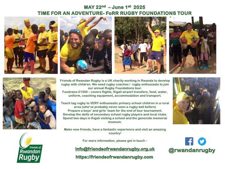 🌍🇷🇼🇷🇼An exciting opportunity to travel to Rwanda👀👀

<a href="/RwandanRugby/">FriendsRwandanRugby</a> are looking for volunteers to develop rugby and well-being with children in schools next year. A great charity we work closely with. <a href="/MrCaswell3/">Dylan Caswell</a> one of our year 3 students joined the tour last year and loved it