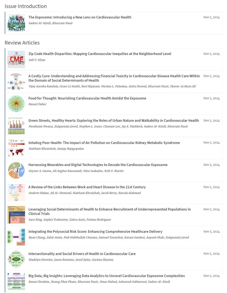Excited to share our special issue of the <a href="/HMethodistCV/">Houston Methodist CV</a> Debakey Journal focused on the exposome and CV health. Co edited with <a href="/khurramn1/">Khurram Nasir</a> Excellent articles covering social &amp; environmental issues, wearables and data analytics. Thanks to all contributors journal.houstonmethodist.org