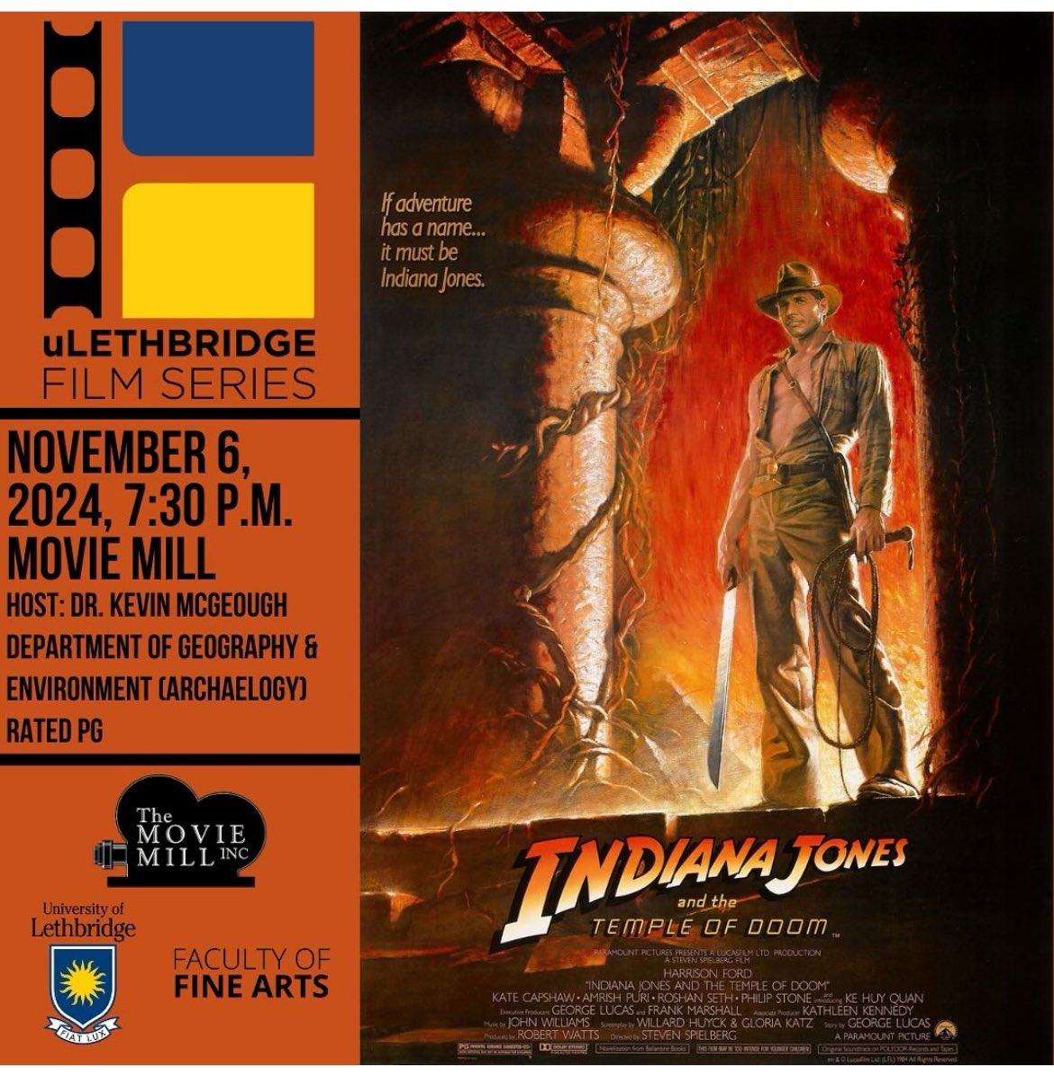 mcgekm's tweet photo. It’s the 40th Anniversary of Temple of Doom! Join me November 6 at 7:30 for a screening at The Movie Mill. I’ll introduce the film and after we will have a discussion about its technical achievements, its references to film history, and its problems of representation/otherness. https://t.co/RN6Um7Tvgo