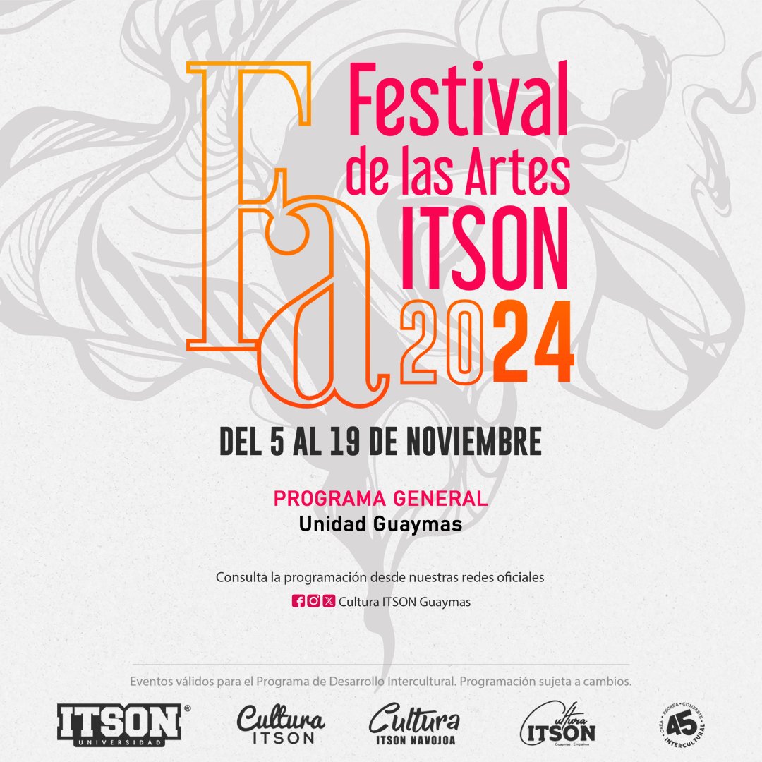 GuaymasItson's tweet photo. El Festival de las Artes ITSON, es una de las plataformas más significativas para esta casa de estudios en relación a la difusión de expresión artística. La presente edición incluye presentaciones de grupos artísticos de música, danza y teatro.

Compartimos nuestra programación. https://t.co/vwABsh19Oy