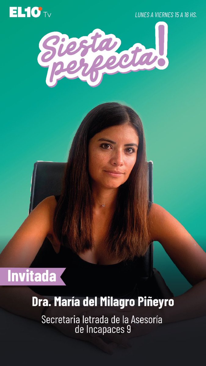 Hoy entre las 15 y las 16 se emitirá el micro semanal del Ministerio Público Pupilar por Canal 10, en el programa "Siesta Perfecta" y con la presentación a cargo de Mariana Vidal, del área de prensa de la Asesoría General de Incapaces.