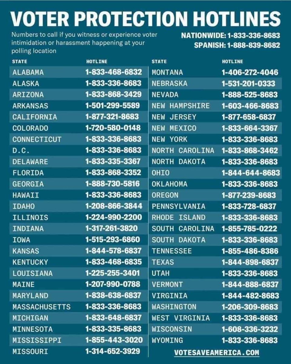 Cleo_Petricek's tweet image. Numbers to call if you witness or experience voter intimidation or harassment happening at your polling location

@Menendez4Texas