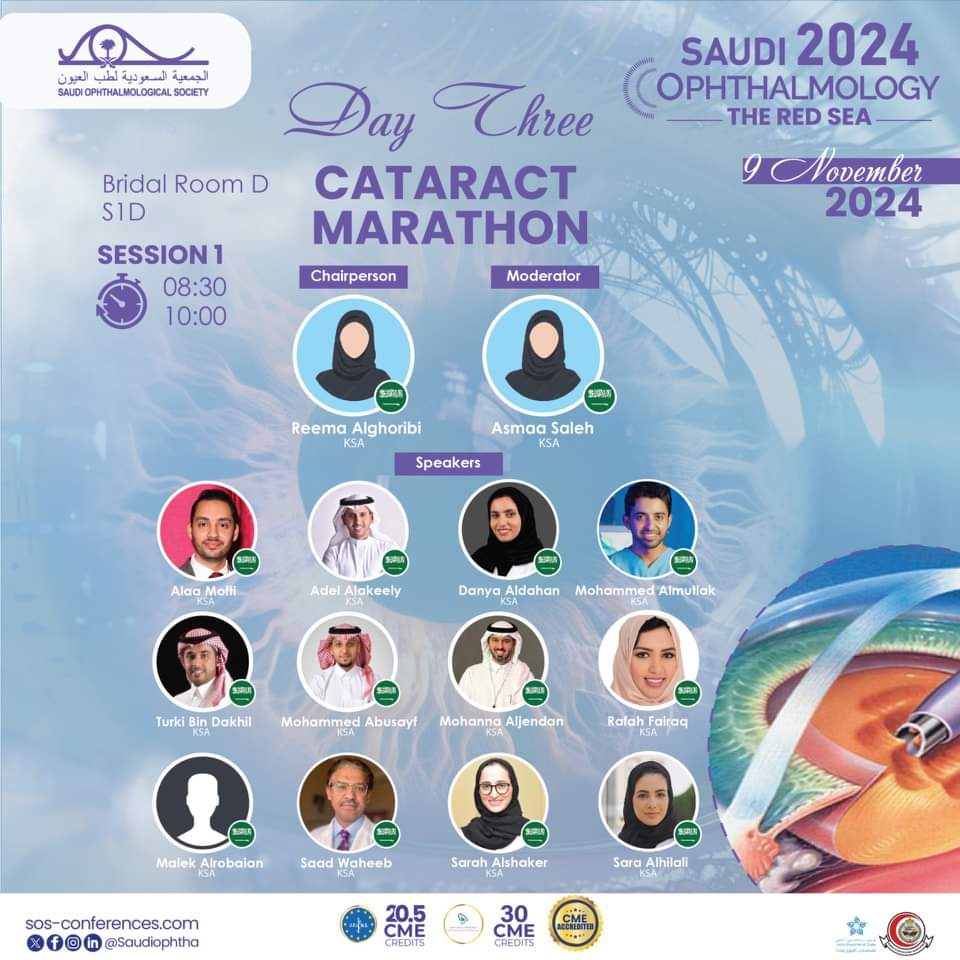 SOmeetings's tweet photo. Join us for the Cataract Marathon, a dynamic, video-based session where top experts will share their best surgical pearls for cataract surgery.
Register Now: https://t.co/exVUJ7CO4I

📅 7-9 November 2024  
📍 Jeddah Hilton, Saudi Arabia

#PLEvents #SO2024 https://t.co/Lt9ps19WWJ
